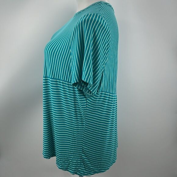 Kim Rogers teal striped crew neck short sleeve top - Picture 3 of 4